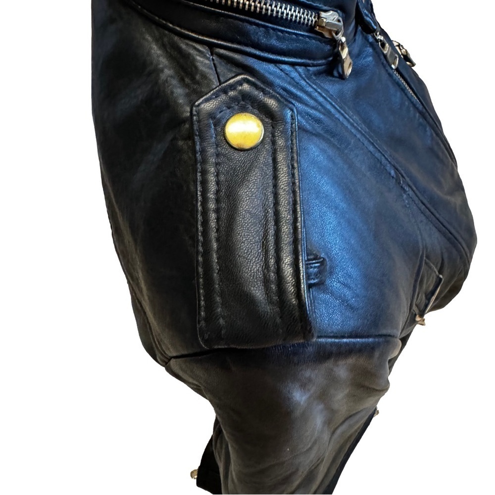 GILI Leather Black Moto Jacket Coat Size 4 Gold Hardware Pockets Zippers NEW - Picture 9 of 16